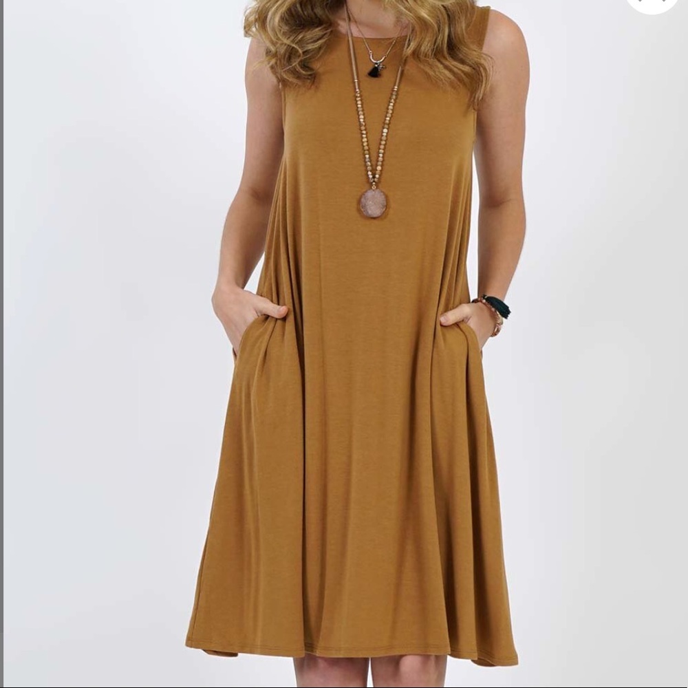 Coffee Pocket Sleeveless Dress